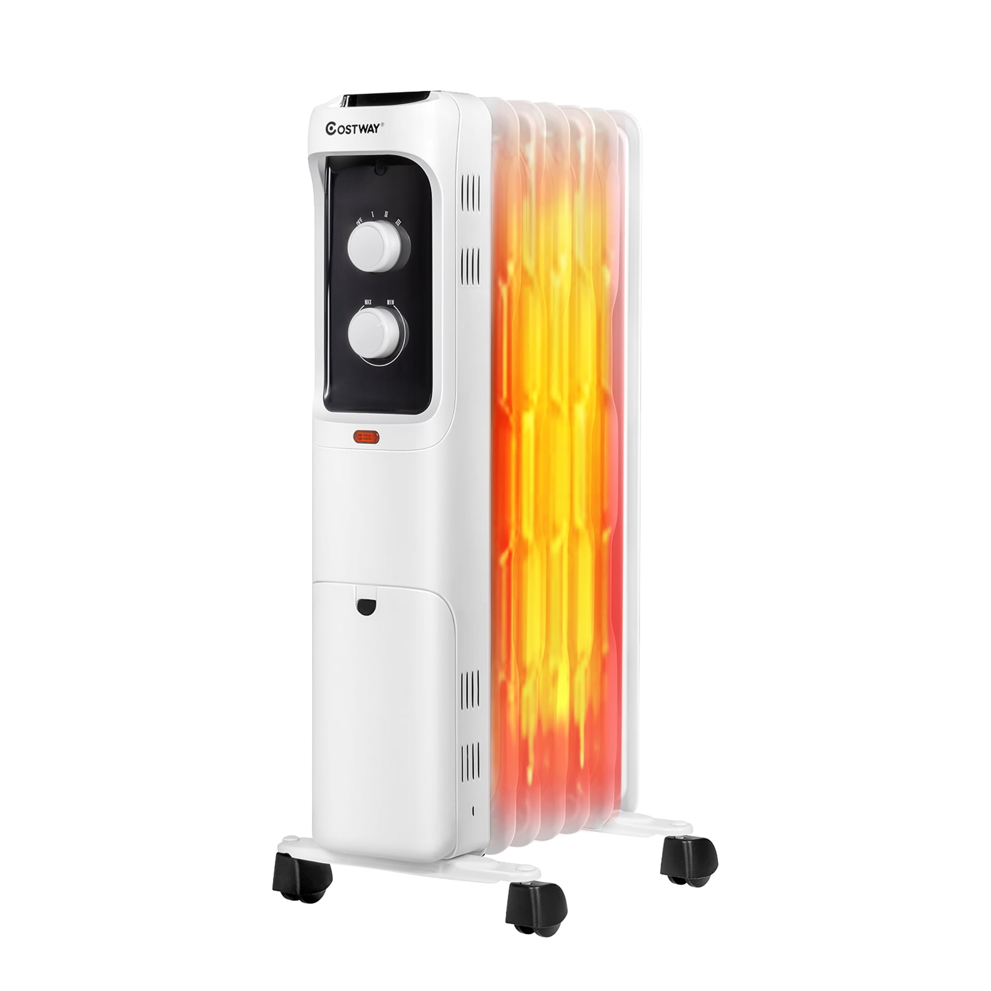 Costway 1500W Oil Filled Heater Portable Radiator Space Heater w/  Adjustable Thermostat White 