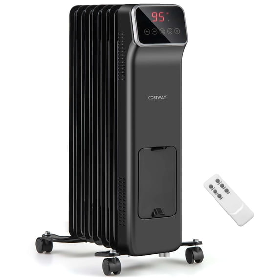 Costway 1500W Oil Filled Radiator Heater with Remote Control 3 Modes 24H Timer Indoor Black