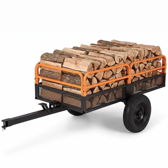 Costway 1540 LBS Capacity 17.6 Cu. Ft Metal Dump Cart Trailer for ATV UTV Tractor Orange + Black