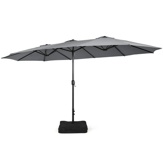 Costway 15FT Double-Sided Twin Patio Umbrella Outdoor Market W/ Crank & Base Grey