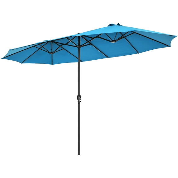 Costway 15ft Blue Patio Double-Sided Market Umbrella, Crank Lift