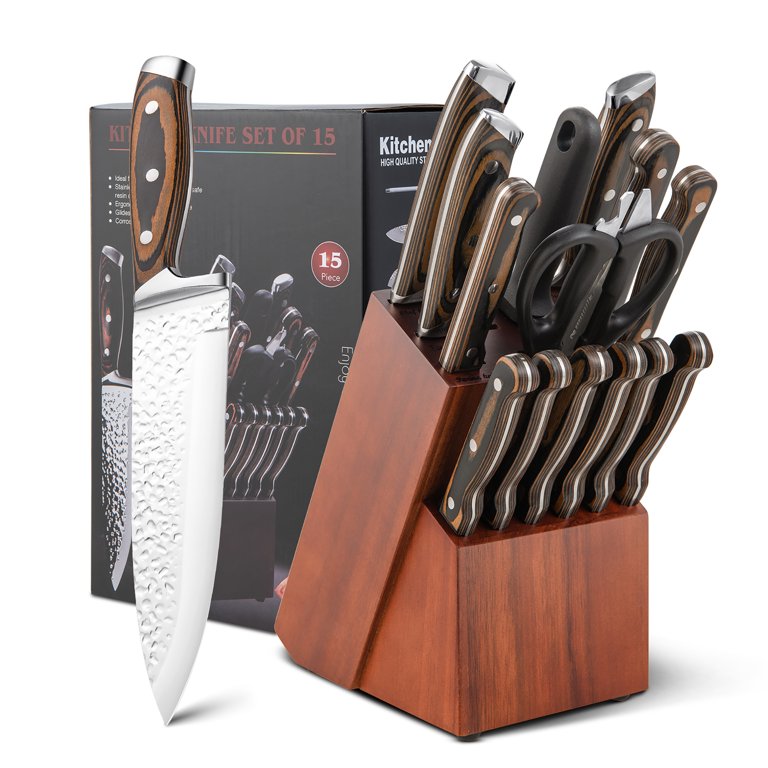 BRAVESTONE Knife Sets for Kitchen with Block, 15 Pcs Kitchen K