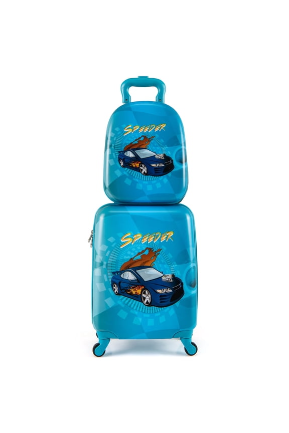 16” Carry-on Suitcase & 13” Backpack with 4 Spinner Wheels & Telescopic Handle With race car pattern