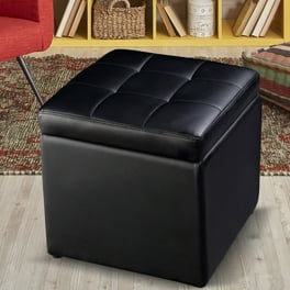 Adeco Bonded Leather Square Storage Ottoman Black Walmart