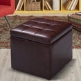 thumbnail image 1 of Costway 16''Cube Ottoman Pouffe Storage Box Lounge Seat Footstools with Hinge Top Red Brown, 1 of 10
