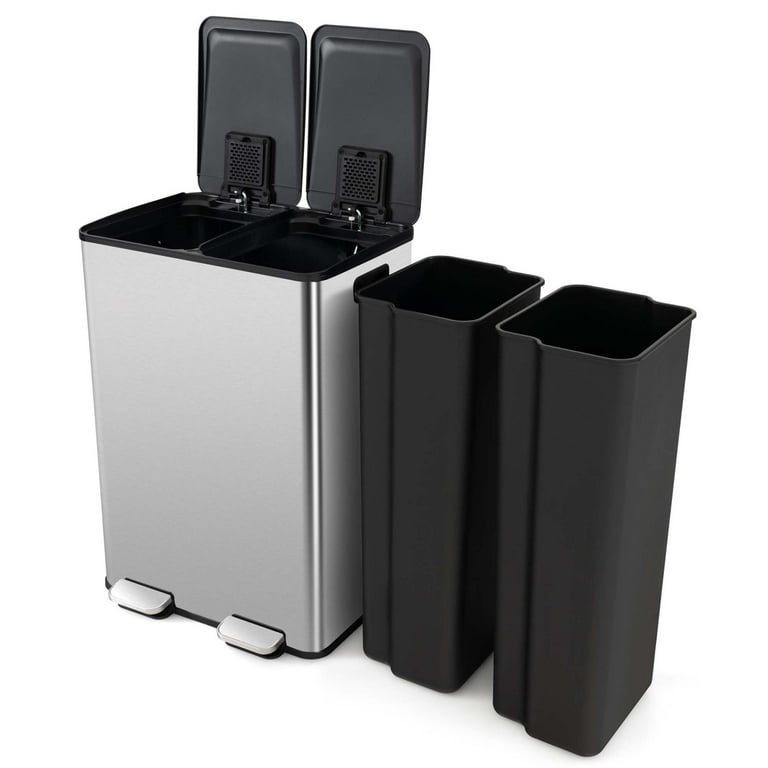 30 Liter/8 Gallon Trash Can, Rectangular Dual Compartment Kitchen Trash,  Stainle
