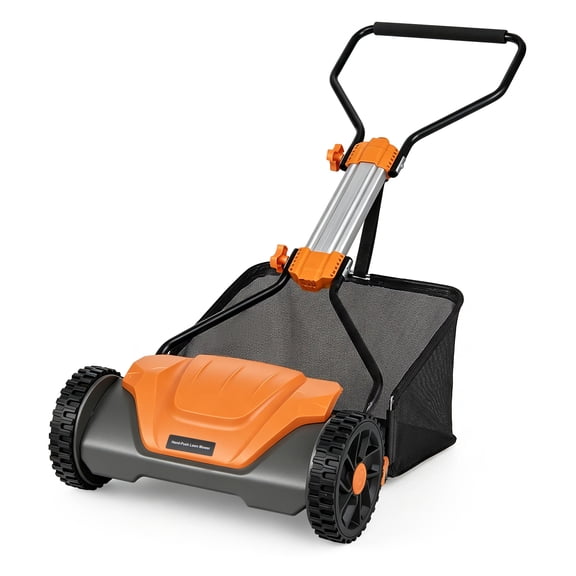 Costway 16 Inch 5-Blade Push Reel Lawn Mower with 8 Gal Removable Grass Catcher Bag Orange & Black