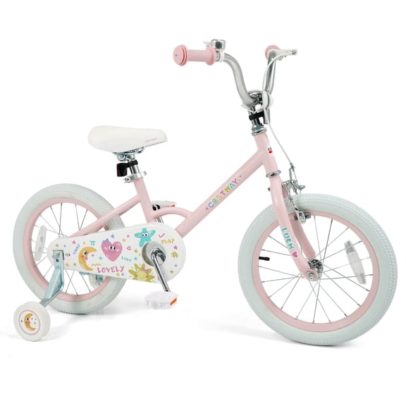 Costway 16 Inch Kids Bike for Girls Boys Age 3-8 Years with Training Wheels, Coaster Brake Pink