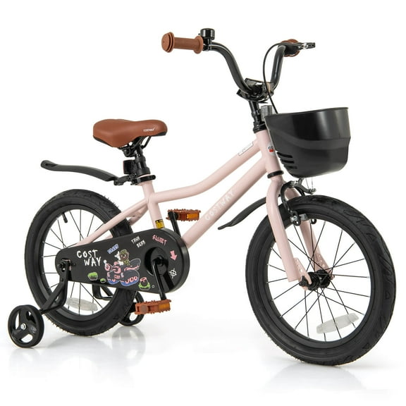 Costway 16" Kid’s Bike with Training Wheels Adjustable Handlebar & Seat Handbrake Pink