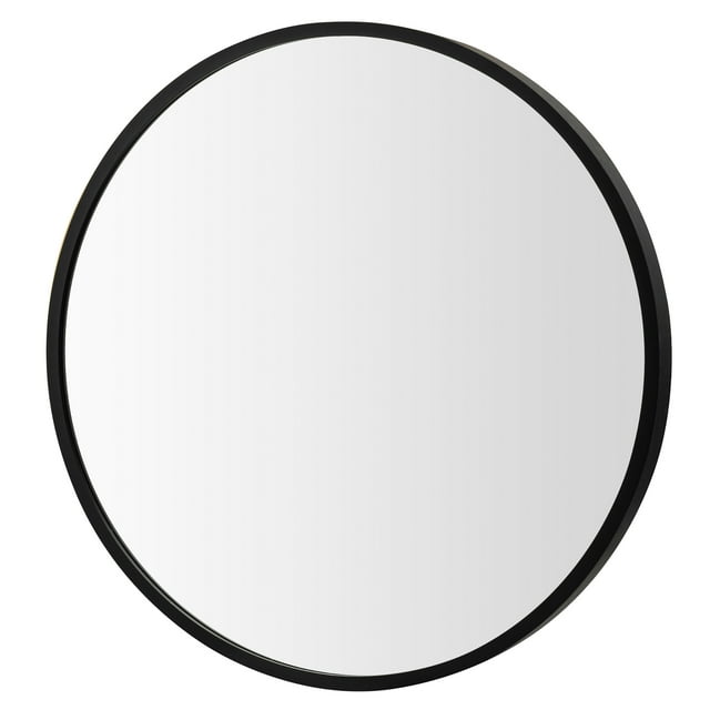 Costway 16''Round Wall Mounted Bathroom Mirror Aluminum Alloy Frame Decor Mirror Black