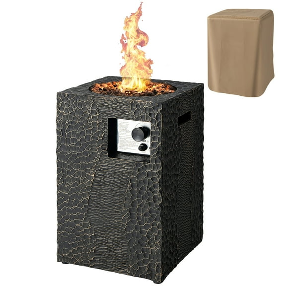 Costway 16'' Square Outdoor Propane Fire Pit w/Lava Rocks Waterproof Cover 30,000 BTU Black