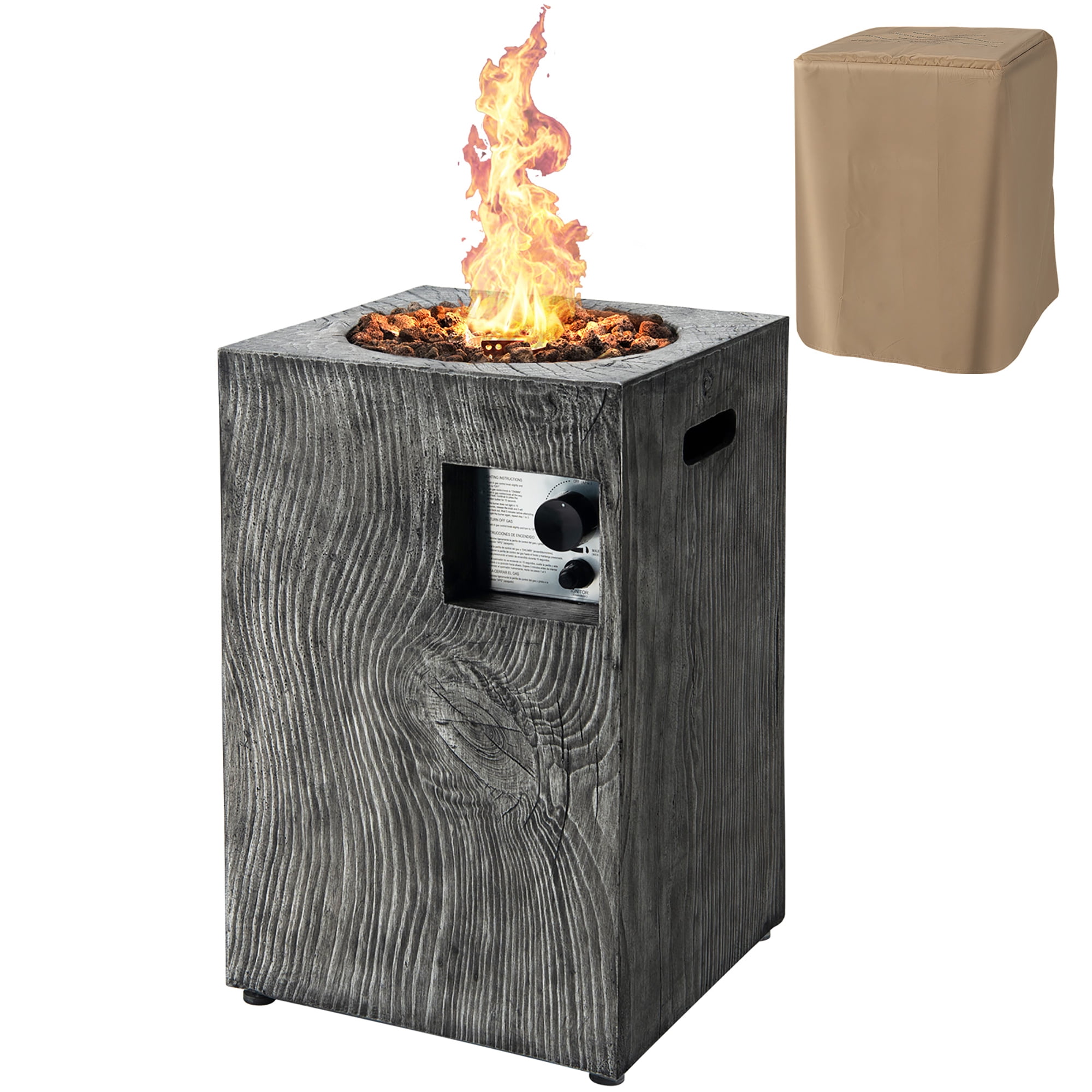 Costway 16'' Square Outdoor Propane Fire Pit w/Lava Rocks Waterproof Cover 30,000 BTU Gray