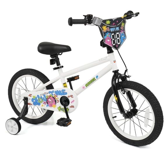 Costway 16 Inch Kids Bike with Training Wheels, Dual Hand & Coaster Brakes, Adjustable Seat White