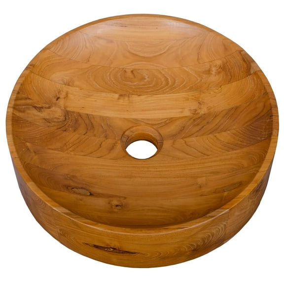 Costway 16" x 16" Vessel Sink Teak Wood Washbasin with Drainage Hole & Smooth Finish