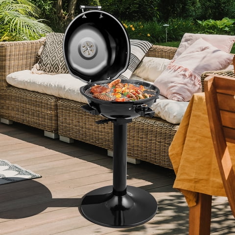 Costway 1600W Electric BBQ Grill with Warming Rack, Temperature Control & Grease Collector Black