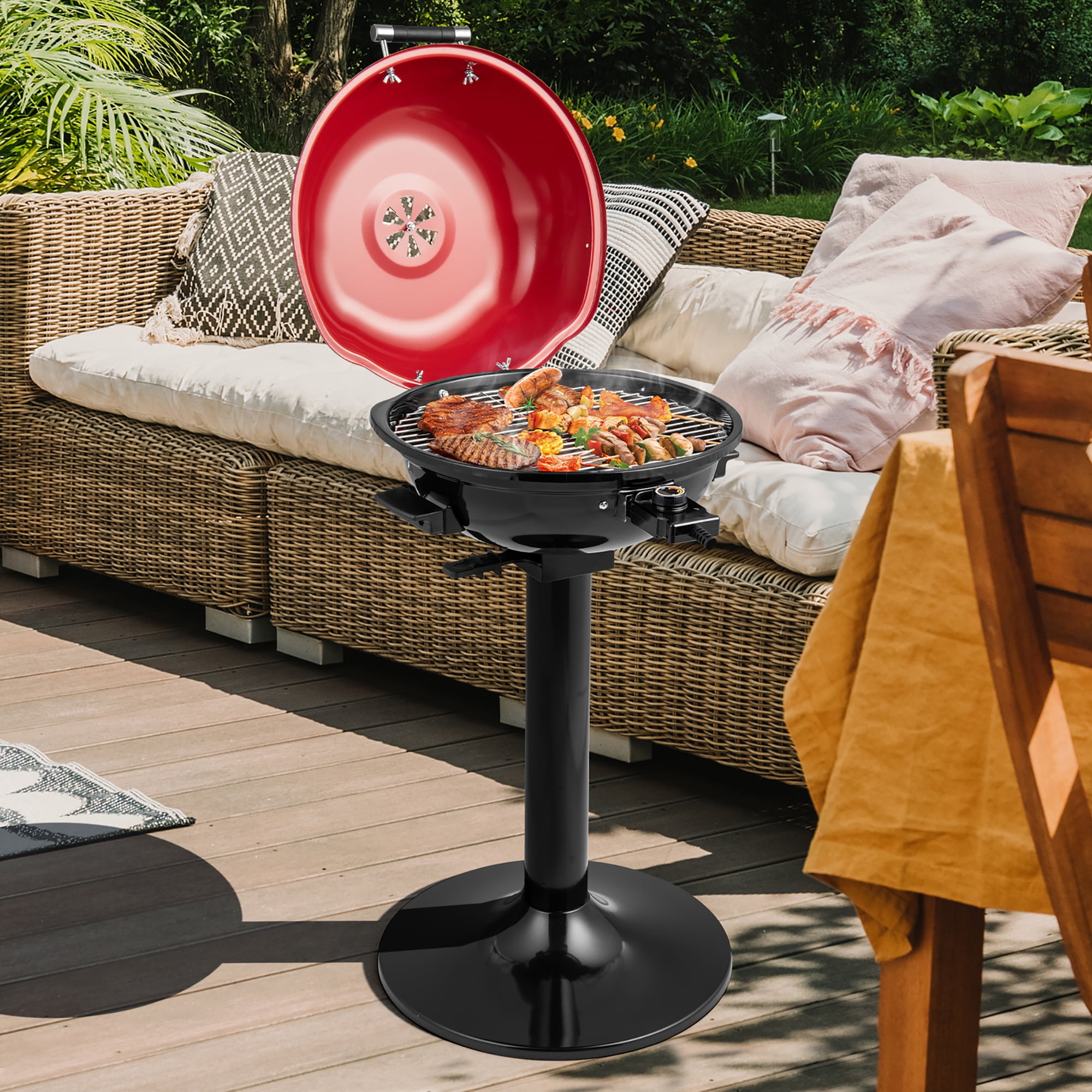1600W Electric BBQ Grill with Removable Non-Stick Warming Rack-Red | Costway