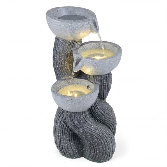 Costway 18.5"H Outdoor Water Fountain 3-Tier Cascading Bowl Tabletop Waterfall Fountain