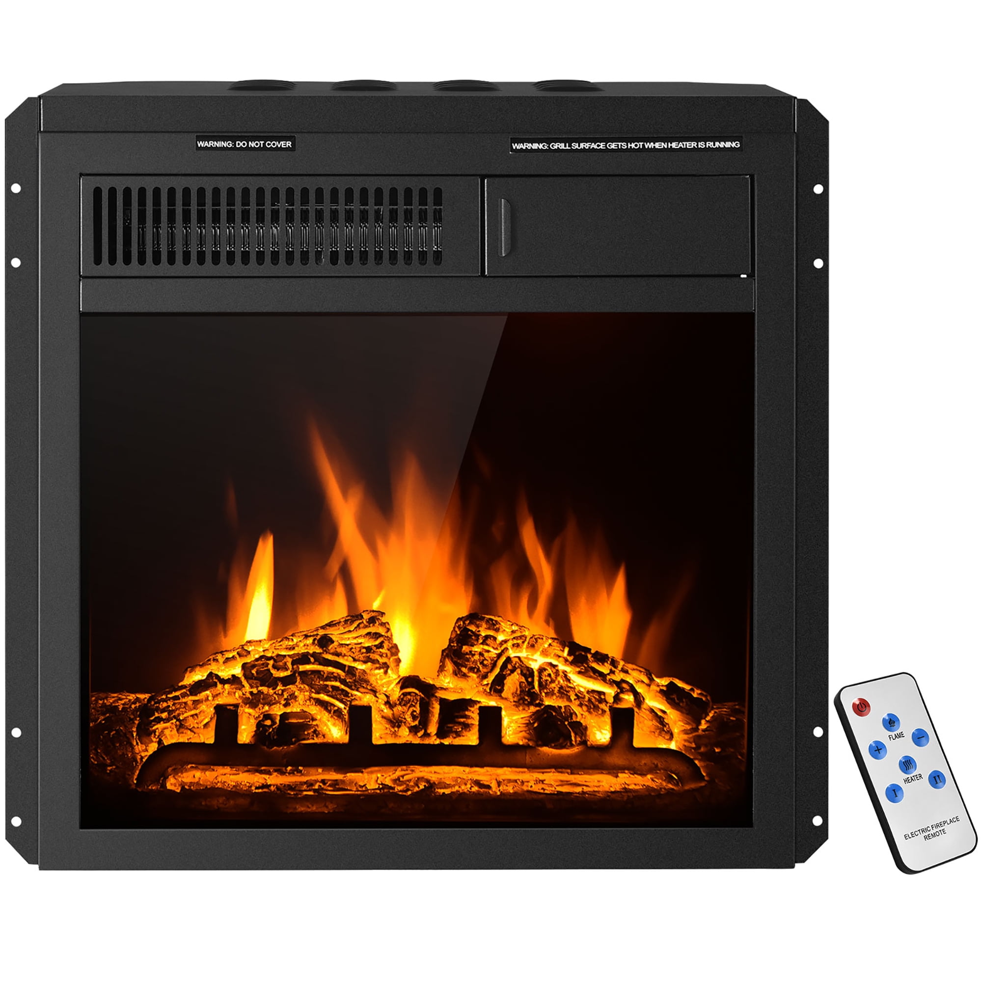 Costway 18'' Electric Fireplace Insert Freestanding u0026 Recessed Heater Log  Flame Remote - Walmart.com