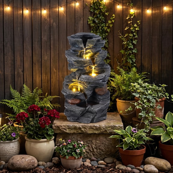 Costway 18" H Outdoor Water Fountain 5-Tier Tabletop Cascading Rock Waterfall Feature