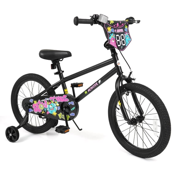 Costway 18 Inch Kids Bike, Toddler Bicycle with Training Wheels, Dual Hand & Coaster Brakes Black