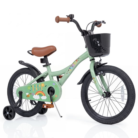 Costway 18 Inches Girls Bike for 3-8 Years Old, Kids Bicycle with Removable Training Wheels Green