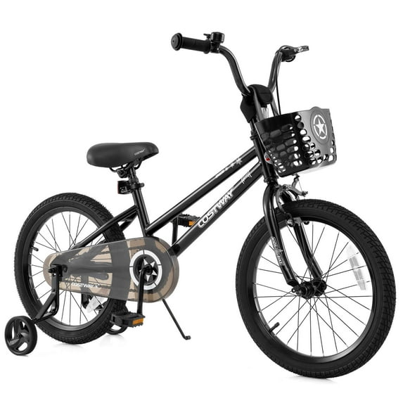 Costway 18" Kid’s Bike with Training Wheels Adjustable Handlebar & Seat Handbrake Black