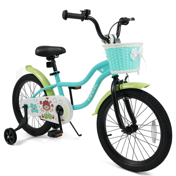 Costway 18” Kids Bicycle, Toddler Balance Bike with Training Wheels Handbrake Coaster Brake Green