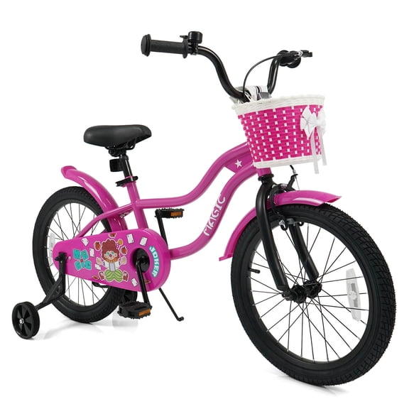 Costway 18” Kids Bicycle, Toddler Balance Bike with Training Wheels Handbrake Coaster Brake Rosy