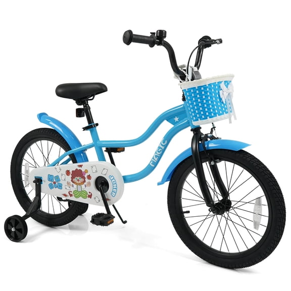 Costway 18” Kids Bicycle with Training Wheels, Handbrake & Coaster Brake, Adjustable Seat Navy