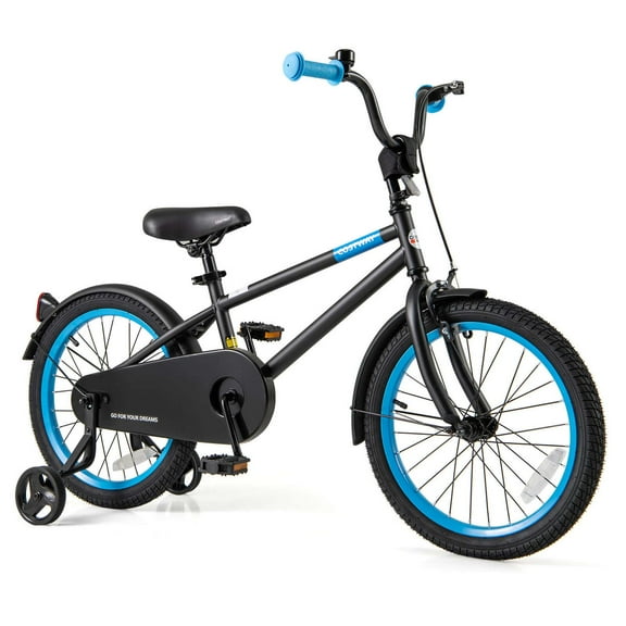Costway 18" Kids Bike with Adjustable Saddle Handlebar Removable Training Wheels Handbrake Black