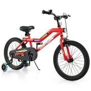 Costway 18" LED Lighted Kids Bike with Adjustable Seat Coaster Brake Training Wheels Red