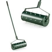Costway 18" Manual Lawn Aerator Heavy Duty Rolling Push Grass Filled with Sand or Stone Aeration Tool with Handle Green