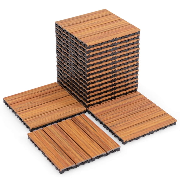 Costway 18 PCS Interlocking Deck Tiles Anti-slip Floor Tiles for Poolside All Weather Brown