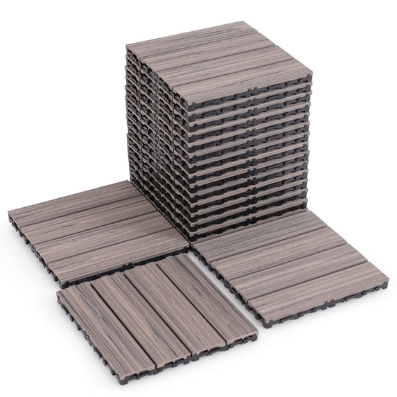 Costway 18 PCS Interlocking Deck Tiles Anti-slip Floor Tiles for Poolside All Weather Grey