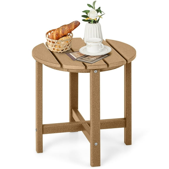 Costway 18'' Patio Round Adirondack Side Table Weather Resistant HDPE Garden Brown