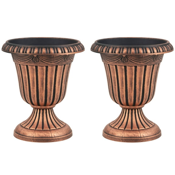 Costway 18 inch Tall Vintage Planters Set of 2 with Pedestal Base & Pre-marked Drain Hole Bronze