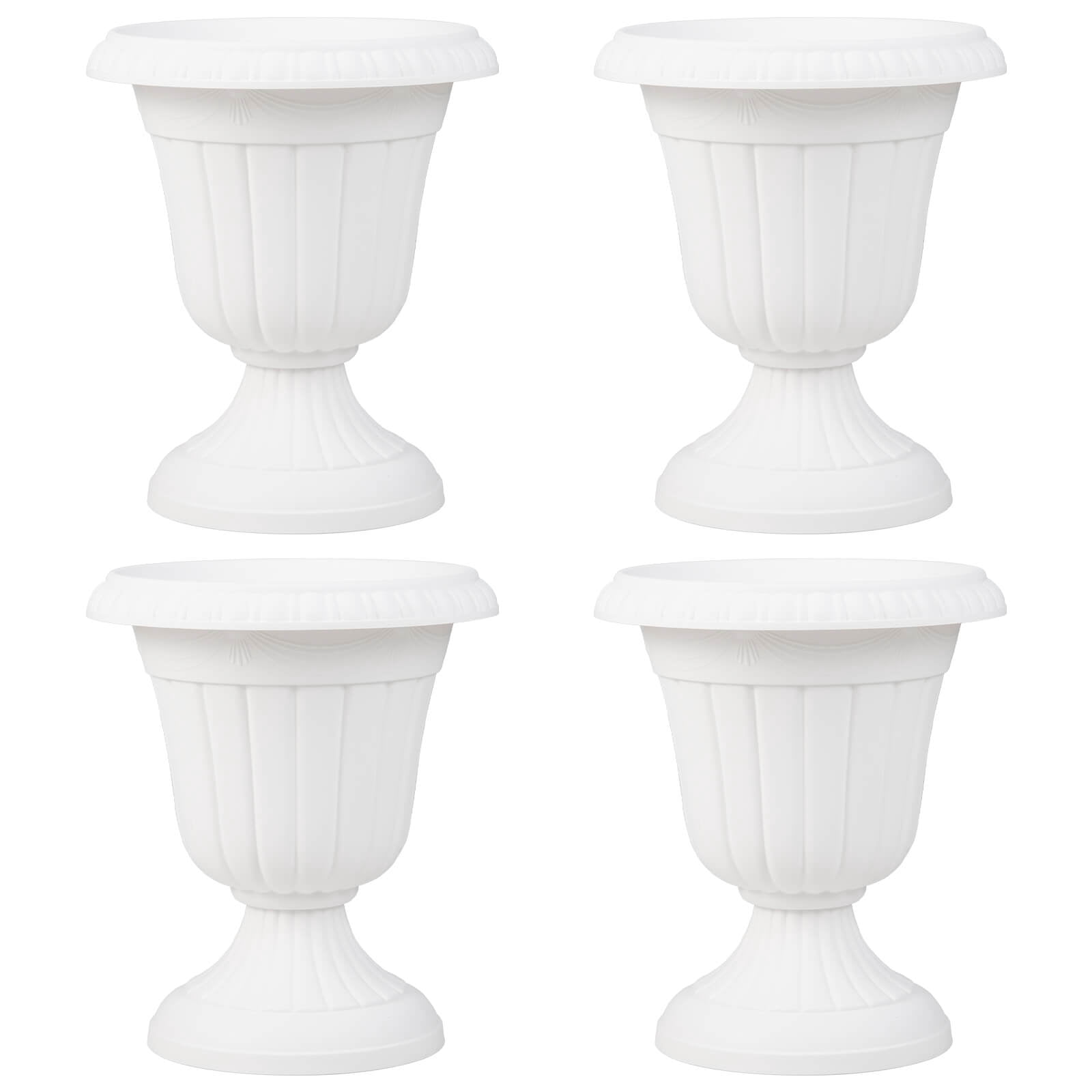 Costway 18 inch Tall Vintage Planters Set of 4 with Pedestal Base & Pre-marked Drain Hole White