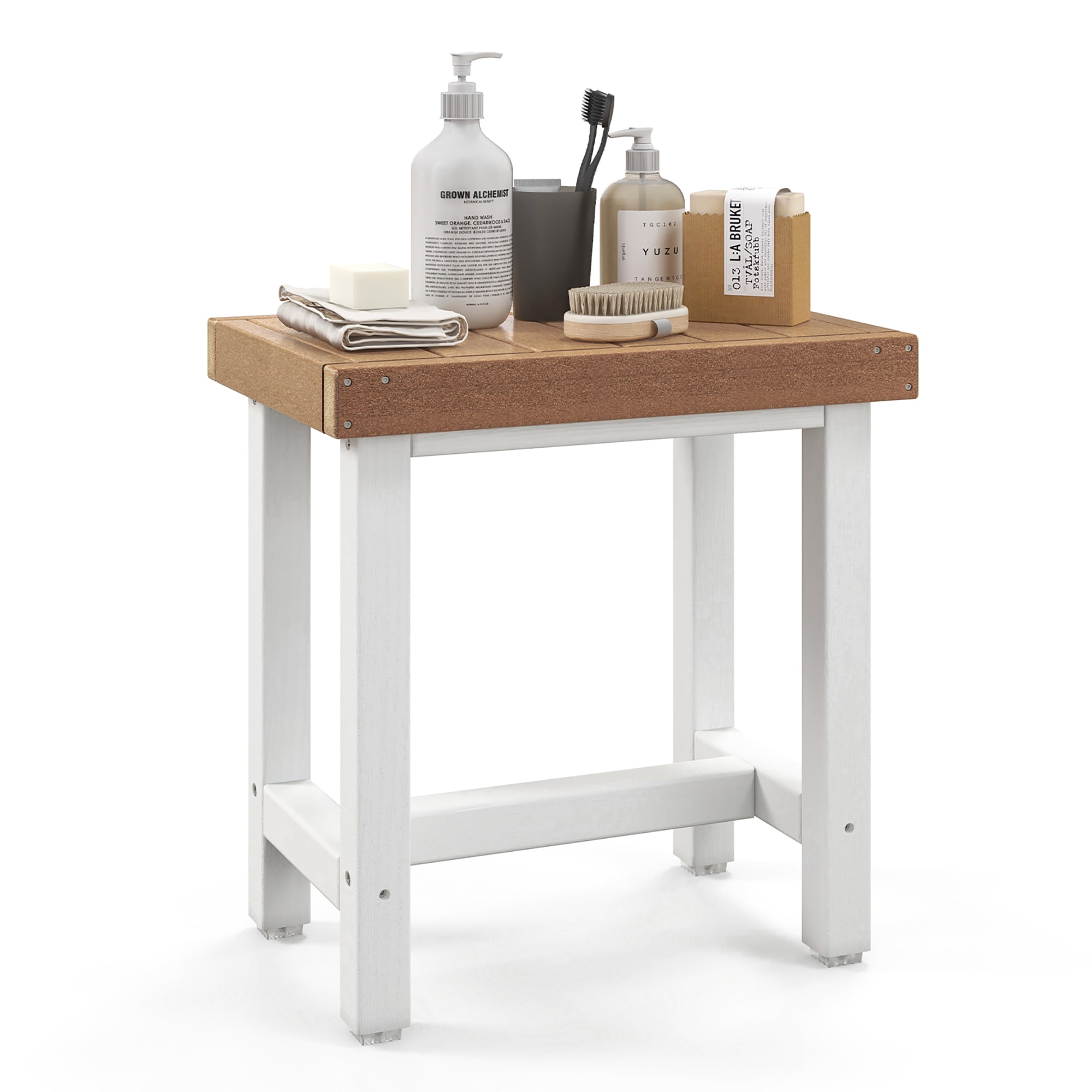 Costway 18'' x 12'' Heavy Duty HDPE Waterproof Shower Bench Spa Bath