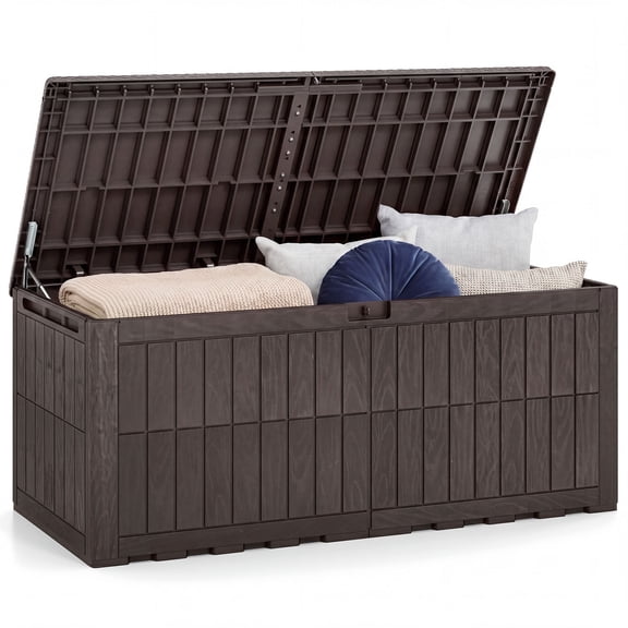 Costway 180 Gal Outdoor Deck Box, All-Weather Lockable Storage Bin with Lid and Handles Dark Brown