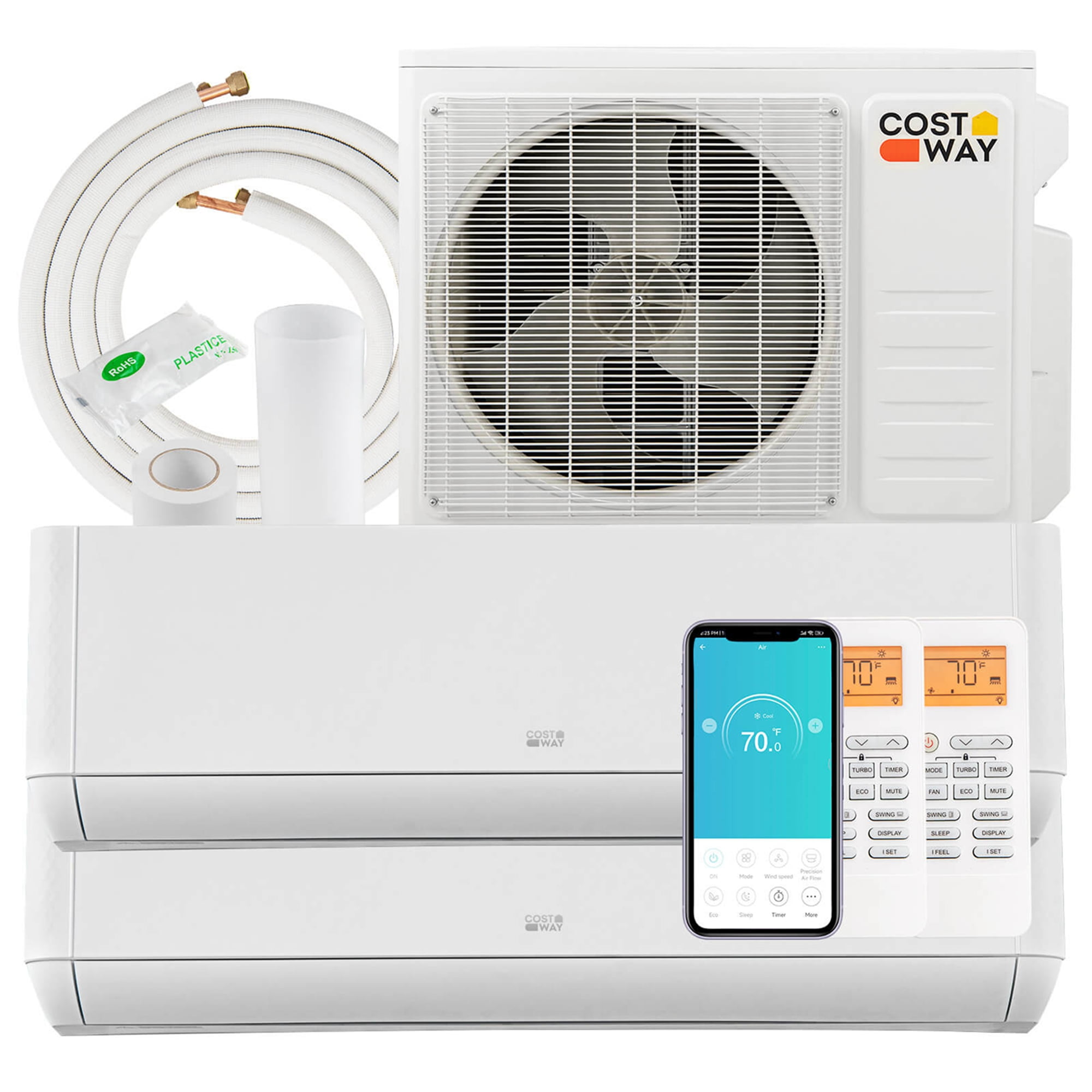 Costway 18K BTU 2 Zone 9K+12K BTU 22 SEER2 Mini Split Air Conditioner ...