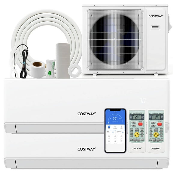 Costway 18k BTU 2 Zone 12k + 12k BTU Mini Split Air Conditioner 22 SEER2 208-230V Wifi Enabled
