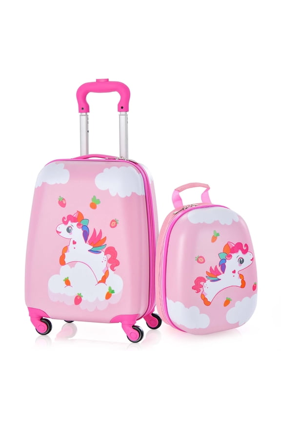 2PC Kids Carry On Luggage Set 12'' Backpack and 16'' Rolling Suitcase for Travel