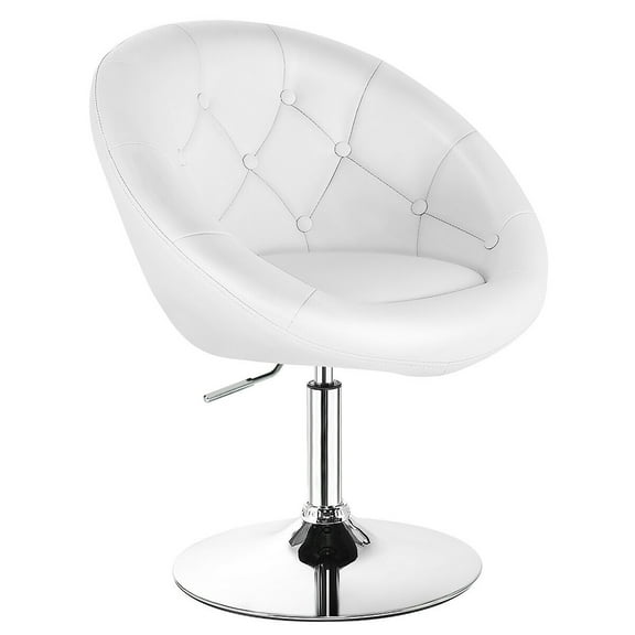 Costway 1PC Adjustable Modern Swivel Round Tufted Back Accent Chair PU Leather White