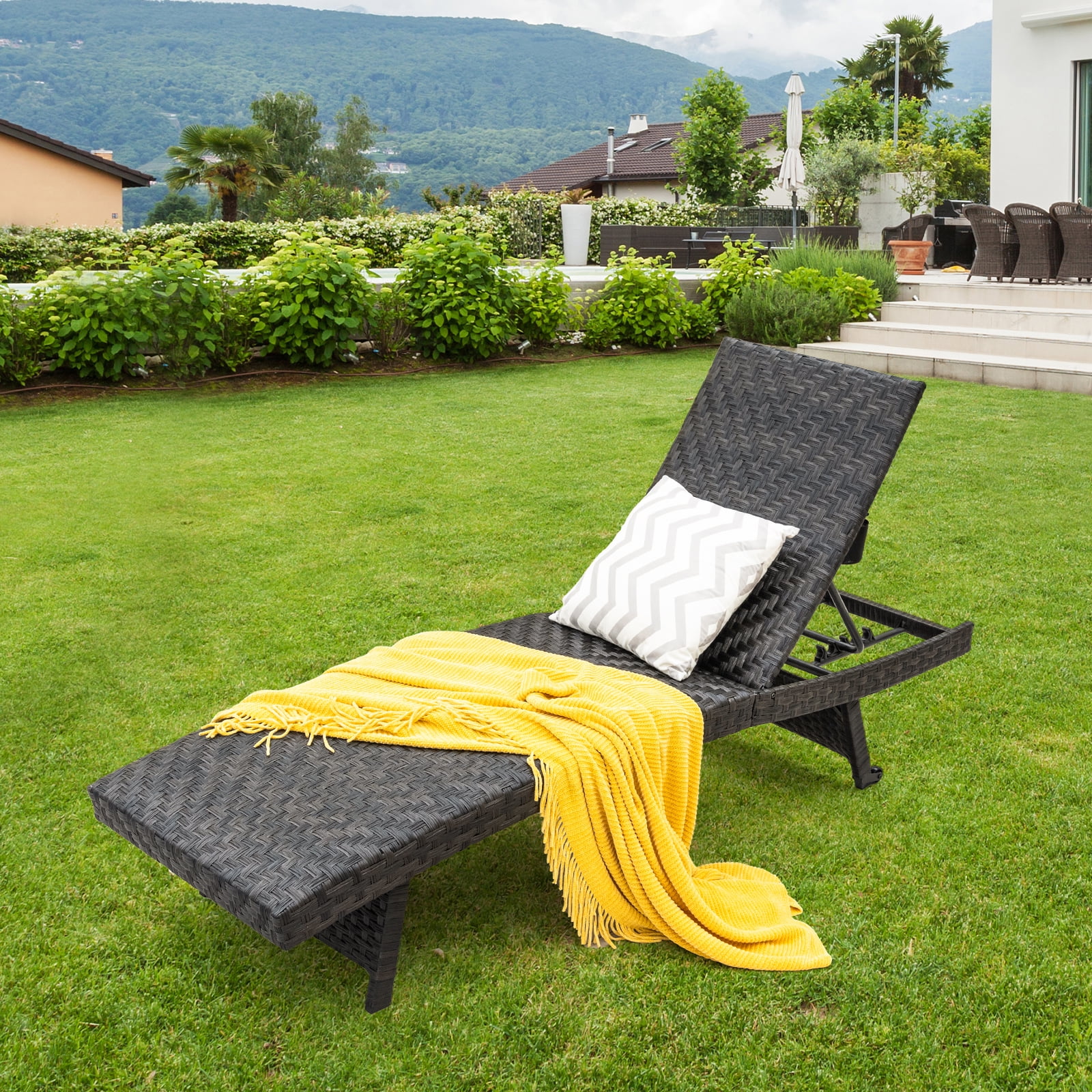 Costway Folding Patio Chaise Lounge Chair for Deck, Backyard, Poolside ...