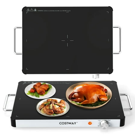 Costway 1PCS 16" x 12" Electric Warming Tray Tempered Glass Food Warmer with Anti-Scalding Handles