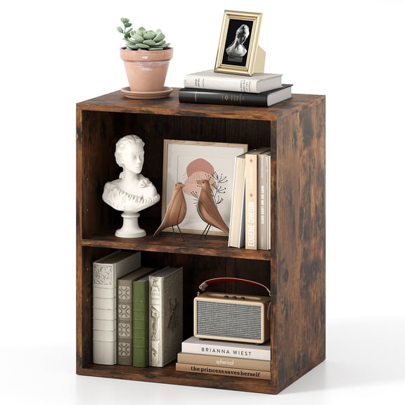 Costway 2-Cube Bookcase with 5-Position Adjustable Shelf, Anti-Toppling Kits for Study Rustic Brown