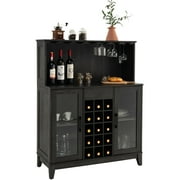 Costway 2-Door Buffet Bar Cabinet Kitchen Storage Sideboard Wine Rack Glass Holder Black