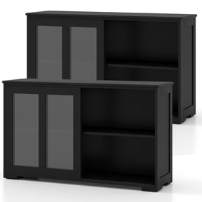 Costway 2-Door Stackable Buffet Sideboard Set of 2 with Sliding Tempered Glass Doors Black