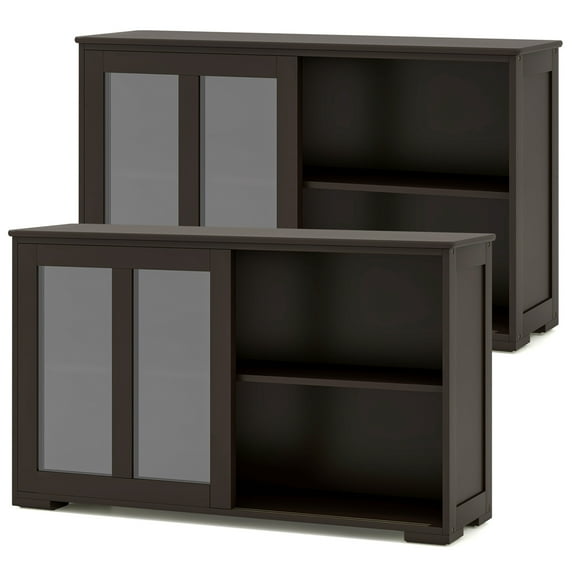 Costway 2-Door Stackable Buffet Sideboard Set of 2 with Sliding Tempered Glass Doors Coffee