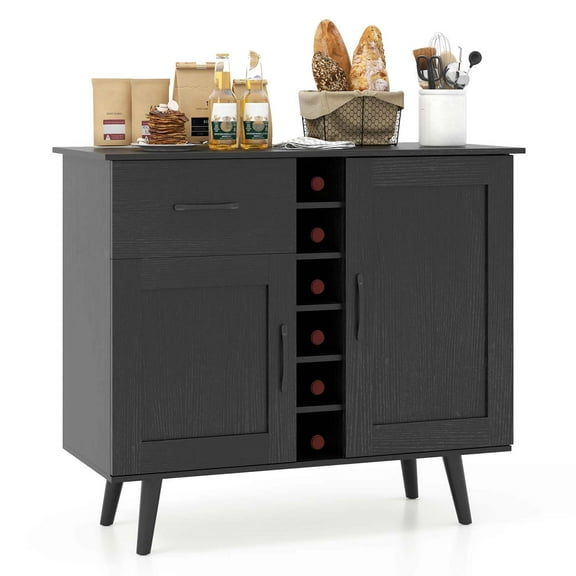 Costway 2-Door Wine Bar Cabinet Kitchen Sideboard Buffet with Drawer & Adjustable Shelves Black